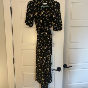 GANNI Black Floral Wrap Dress High Low Hem Size 42 (10-12) worn once